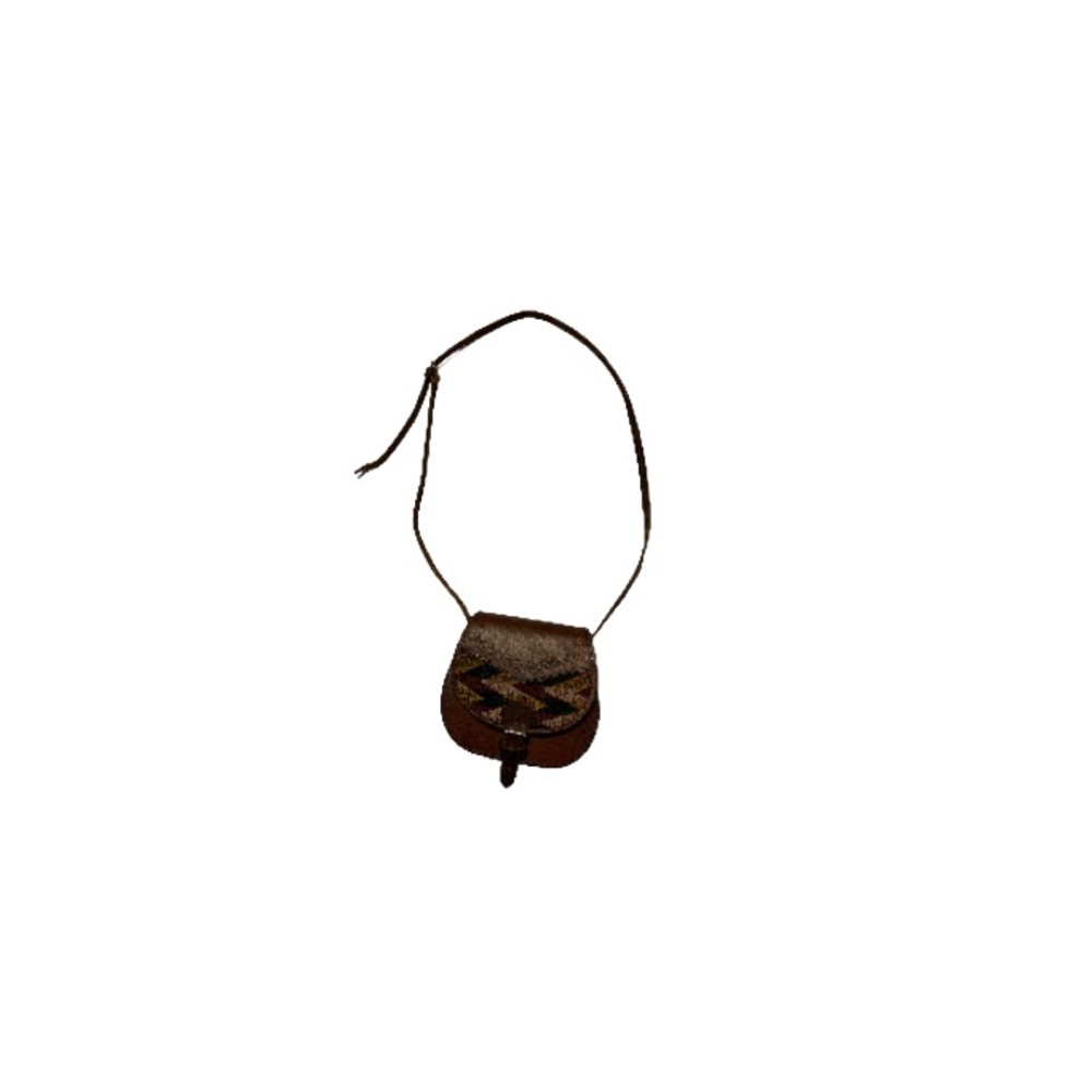 Vintage Boho Brown Embossed Leather and Multicoloured Textile Crossbody Bag
